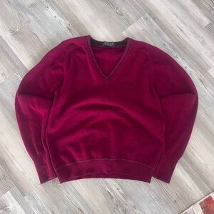 VINTAGE Jaeger London Oxblood Red V-Neck Sweater | 100% Pure Lambswool |